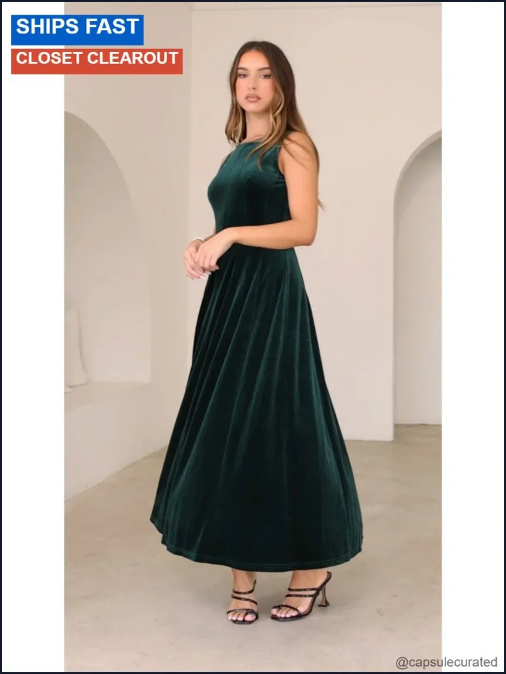 Women's Velvet Sleeveless Crewneck Maxi Wedding Guest Dress